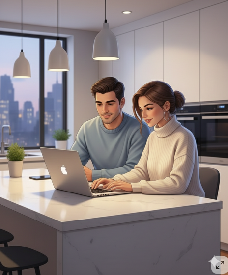Couple reviewing mortgage and home equity options at home